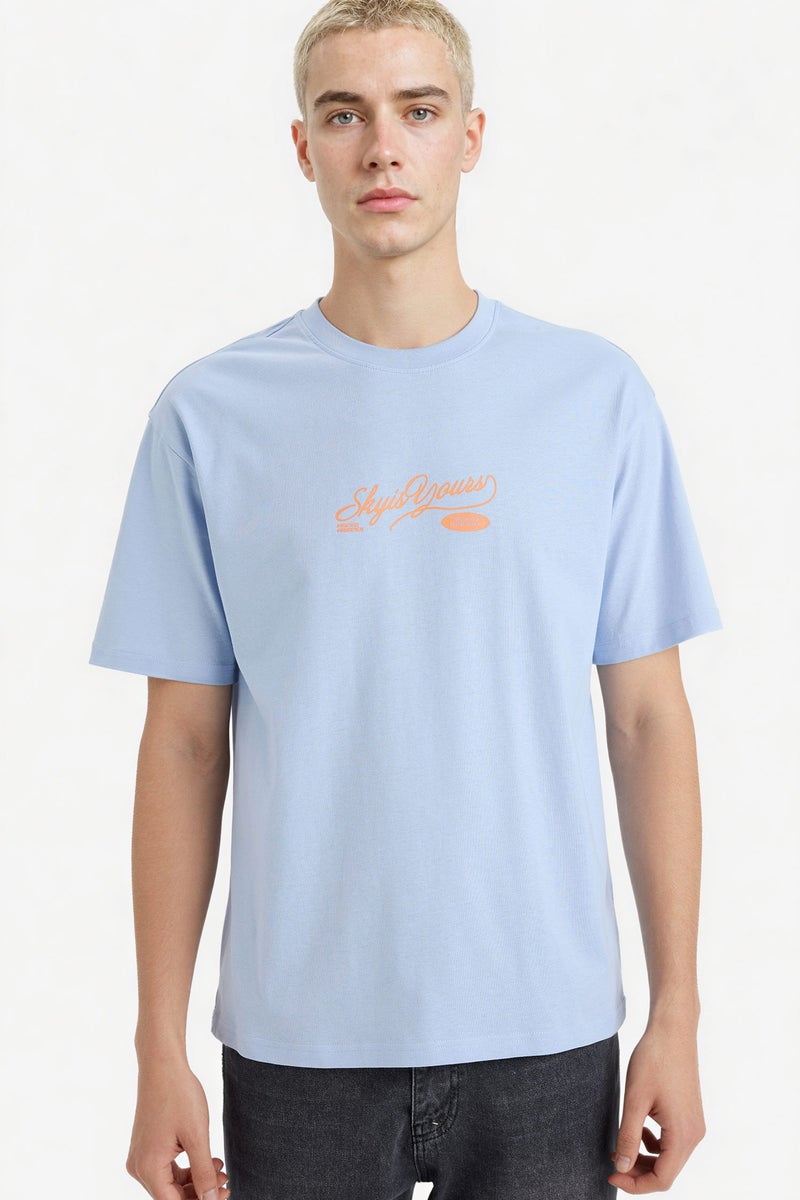 DeFacto Blue Man 100% Cotton Boxy Fit Printed T-Shirt Casual - Image 3